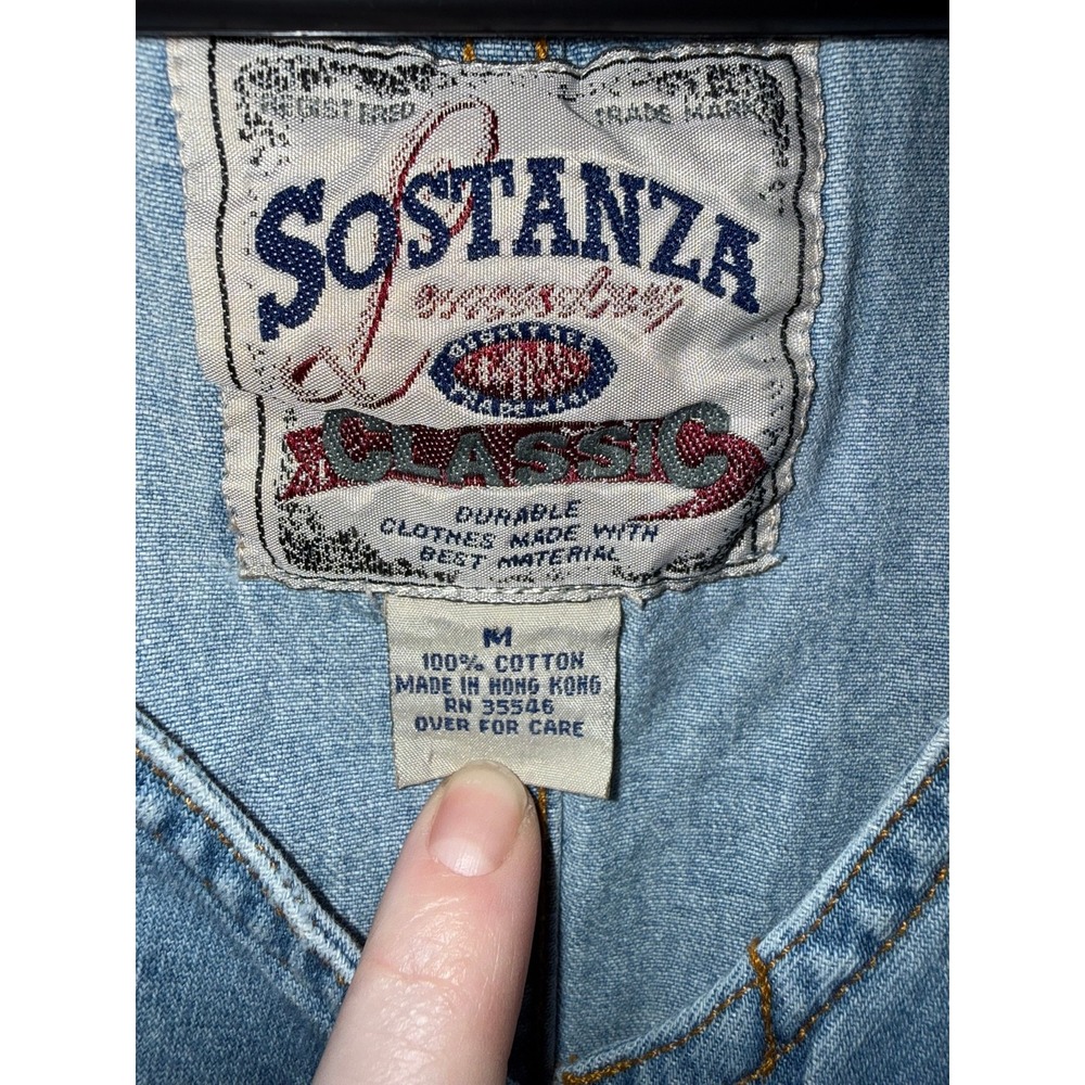 Vintage 90s Sostanza Denim Maxi Dress Medium Light Wash Button Front Sleeveless - Picture 3 of 5